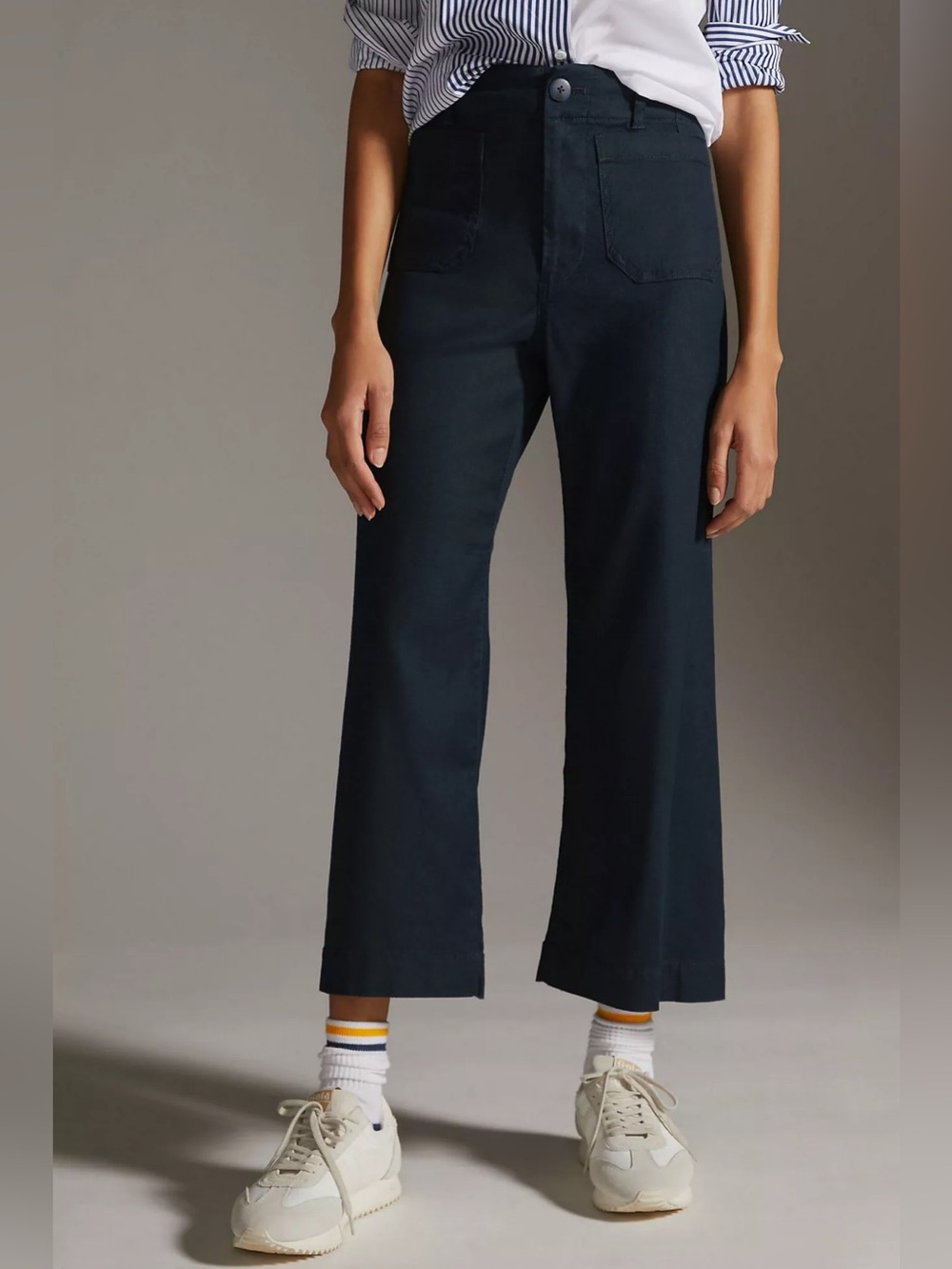 Maeve by Anthropologie The Colette Cropped Linen Wide-Leg Pants Size 6 Blue